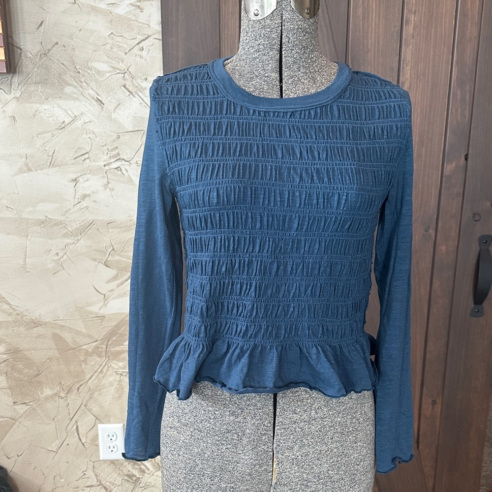 We the free people Blue Smocked Long Sleeve Top